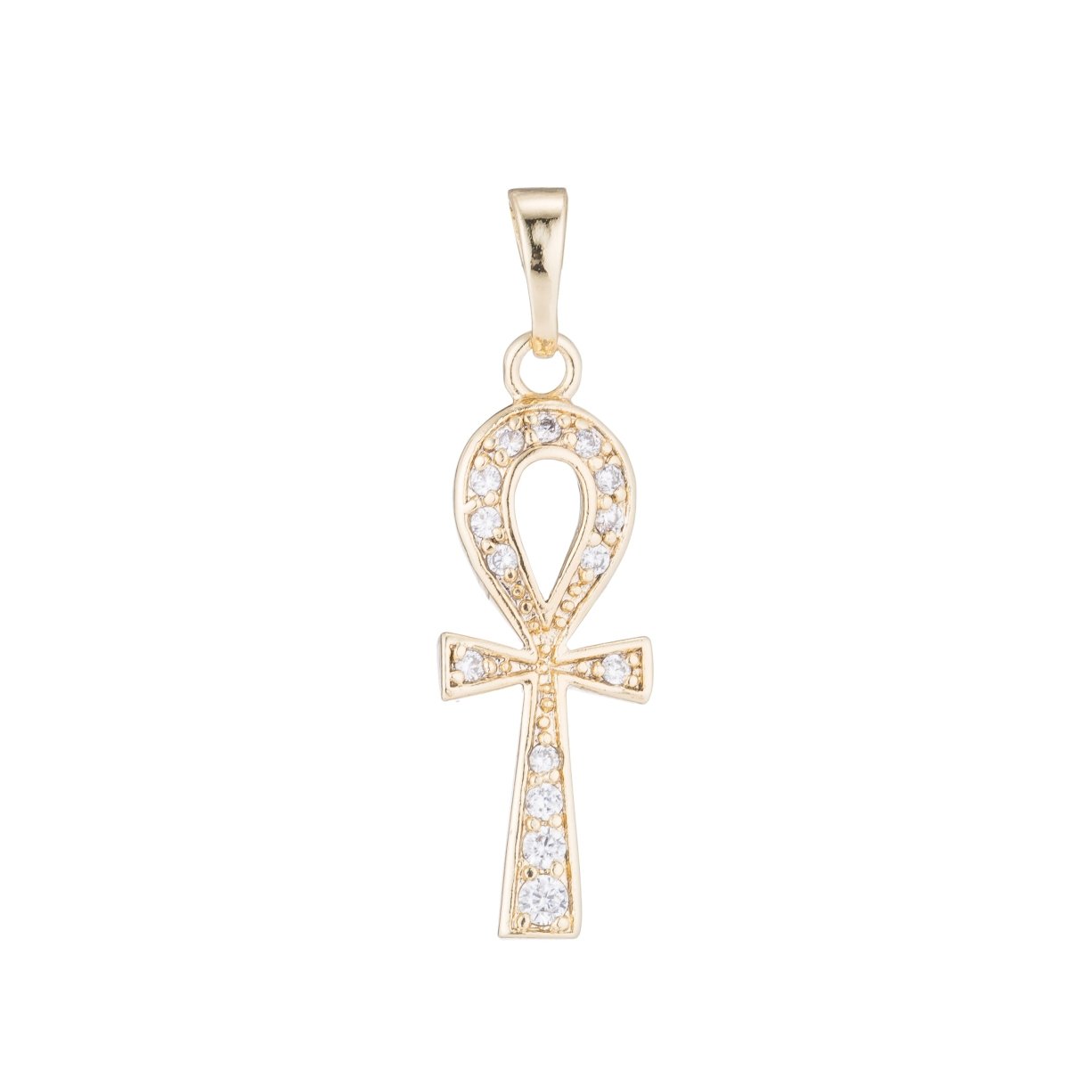 18K Gold Filled Ankh Cross, Key of Life, Symbol of Life, Egyptian Pantheon, Crux Ansata, Cubic Zirconia Necklace Pendant Charm Bead Bails for Jewelry Making H-681