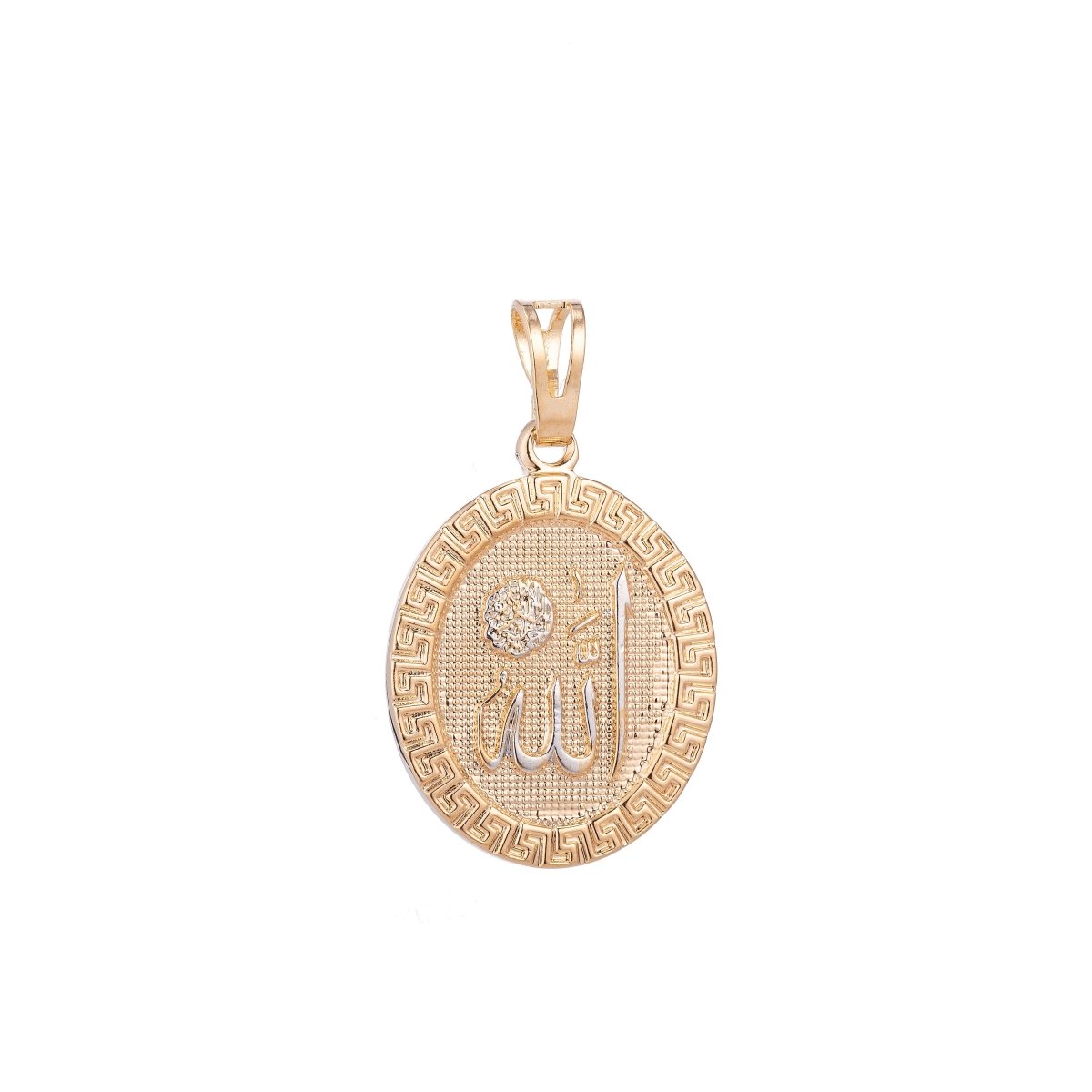 18K Gold Filled Arabic Word Allah Moslem Islam Calligraphy Arabian Coin Charm Decorative Edge Necklace PENDANT Bails for Jewelry Making  H-621