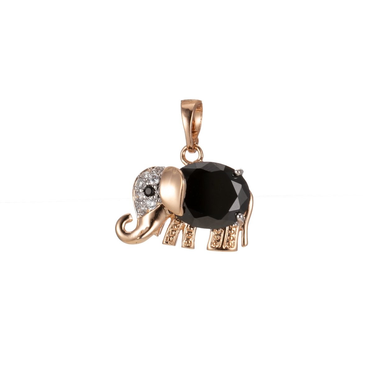 18K Gold Filled Baby Elephant Charm Black Clear Crystal Cubic Zirconia for Necklace Pendant Earring Dangle Findings for Jewelry Making J-909
