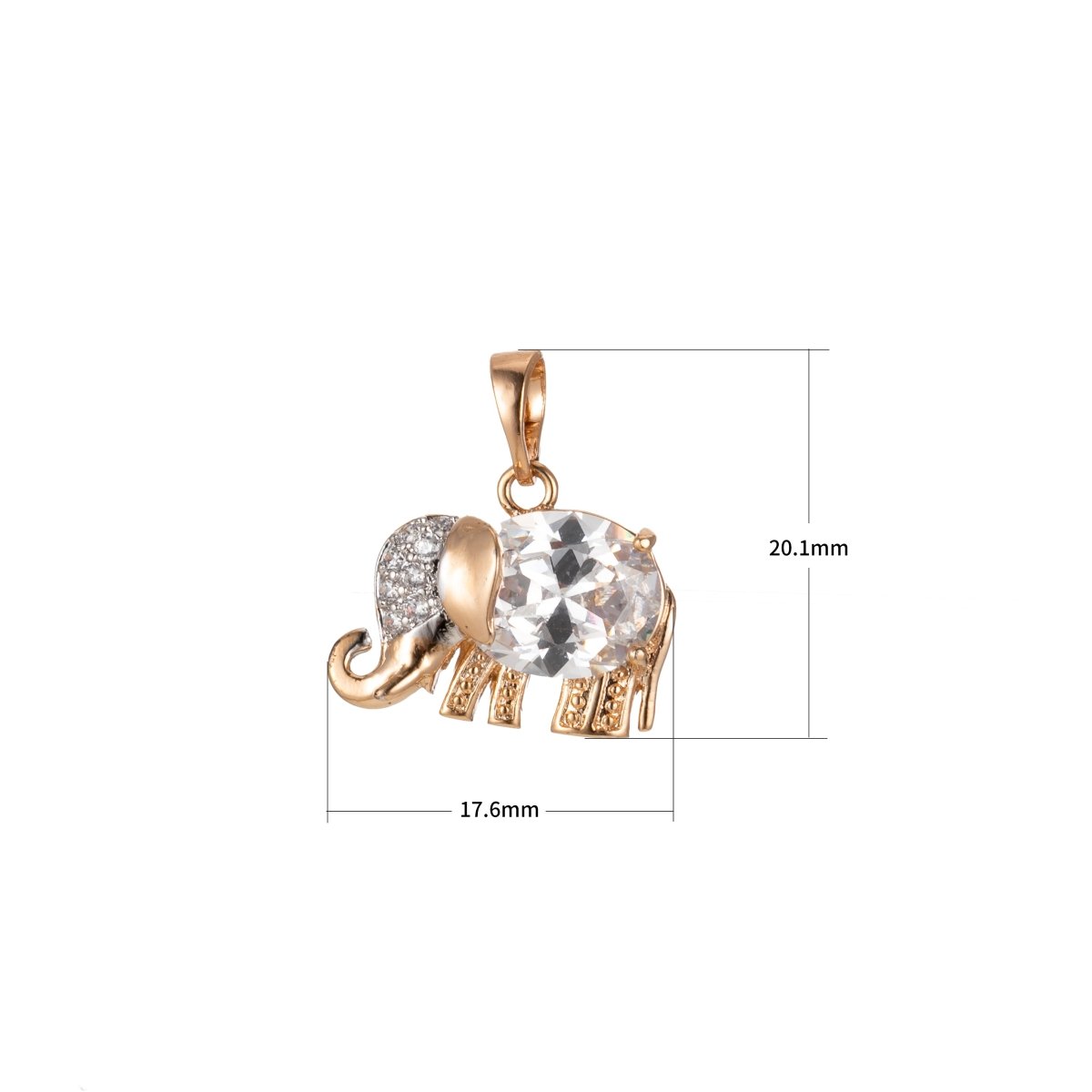 18K Gold Filled Baby Elephant Charm Black Clear Crystal Cubic Zirconia for Necklace Pendant Earring Dangle Findings for Jewelry Making J-909