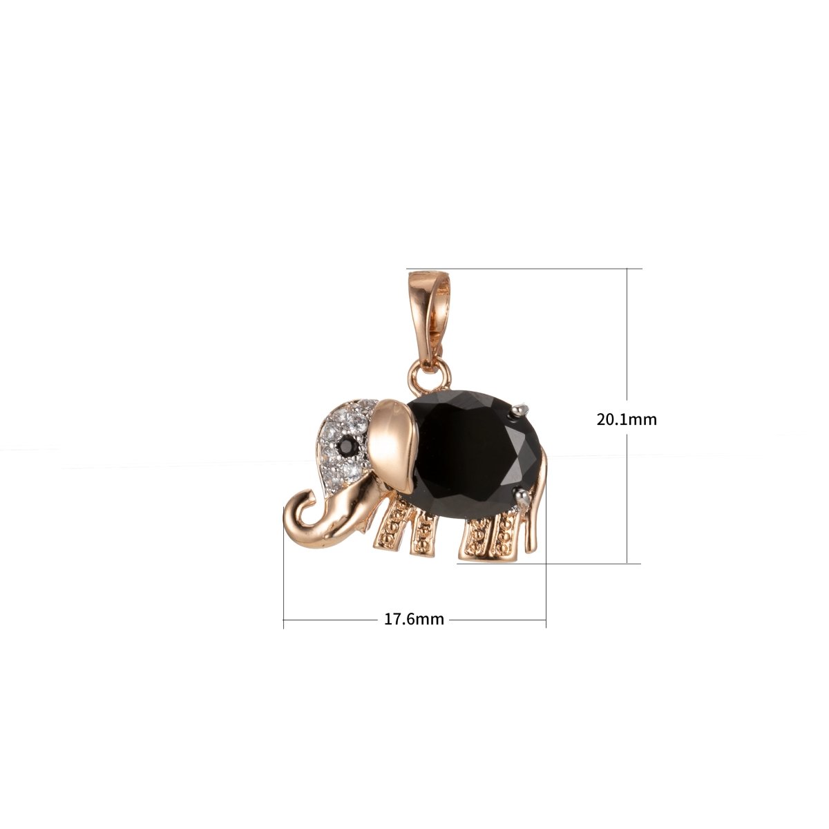 18K Gold Filled Baby Elephant Charm Black Clear Crystal Cubic Zirconia for Necklace Pendant Earring Dangle Findings for Jewelry Making J-909