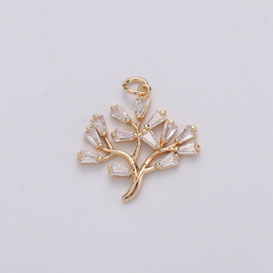 18K gold Filled Baguette CZ The Solitary Tree Charms, Lonely Tree Clear Cubic Pendant, Baguette Cubic Zirconia Charm  D-735