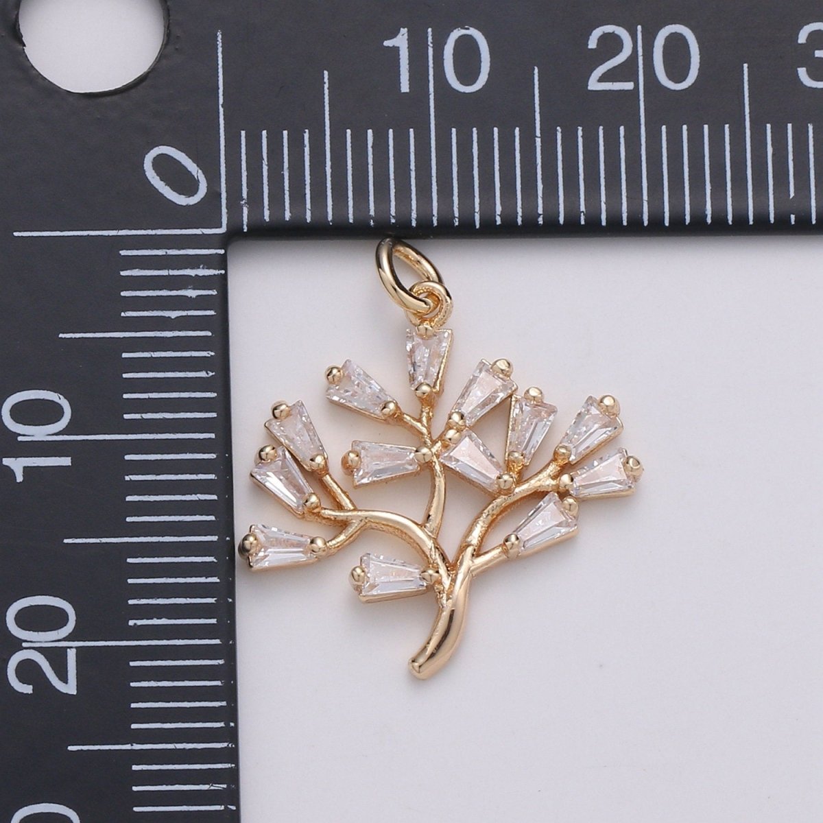 18K gold Filled Baguette CZ The Solitary Tree Charms, Lonely Tree Clear Cubic Pendant, Baguette Cubic Zirconia Charm  D-735
