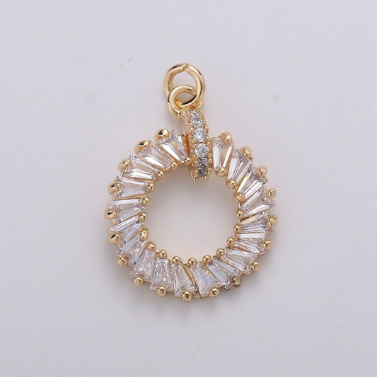 18K Gold Filled baguette CZ Wreath Charm, Micro Pave CZ Circle Pendant , Gold Filled Pendant, For DIY Jewelry, Rose Gold D-734