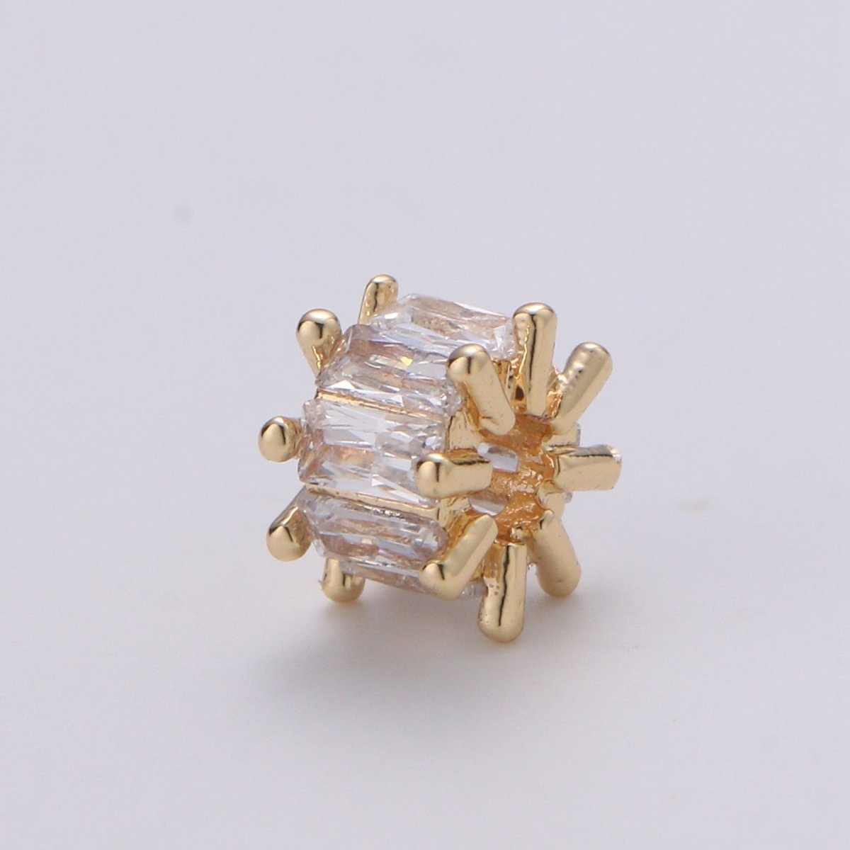 18k Gold Filled Beads CZ Micro Pave Tube Small Hole Spacer Beads Cubic Zirconia Spacer Beads, Gold Round Bead Spacer for Bracelet Making