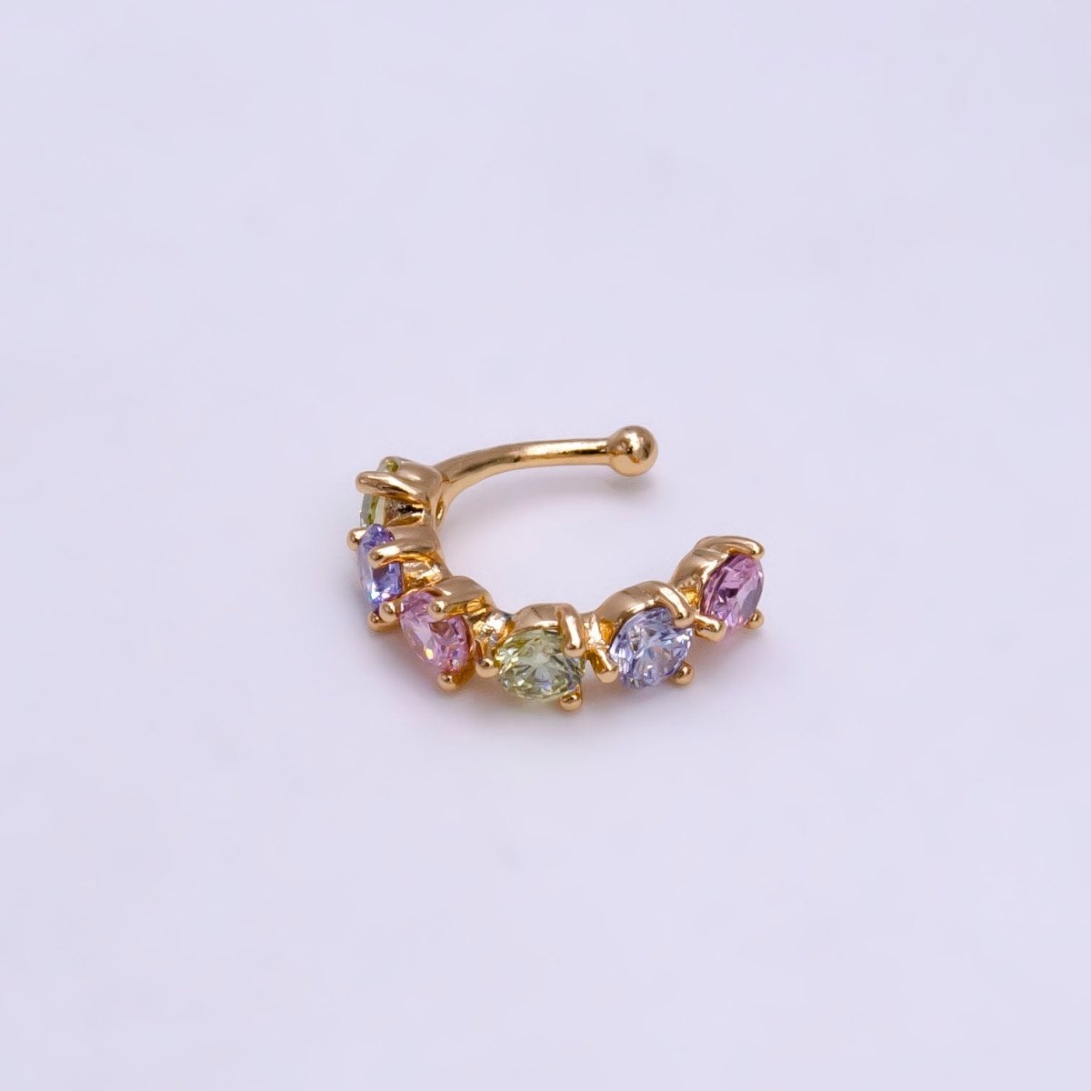18K Gold Filled Black, Clear, Soft Multicolor, Dark Multicolor CZ Lined Ear Cuff Earrings | AI064 - AI067
