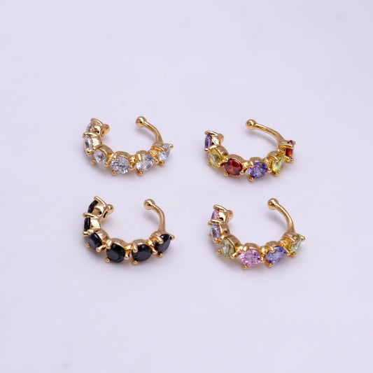 18K Gold Filled Black, Clear, Soft Multicolor, Dark Multicolor CZ Lined Ear Cuff Earrings | AI064 - AI067