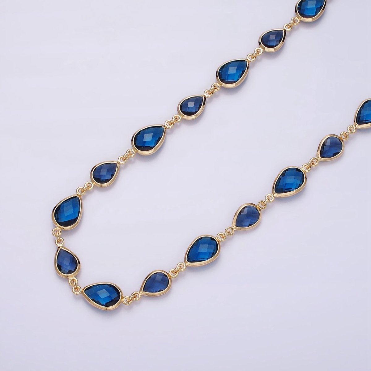 18K Gold Filled Brown, Purple, Blue, Green CZ Multifaceted Teardrop Designed Unfinished Chain | ROLL-1430 to ROLL-1433 Clearance Pricing