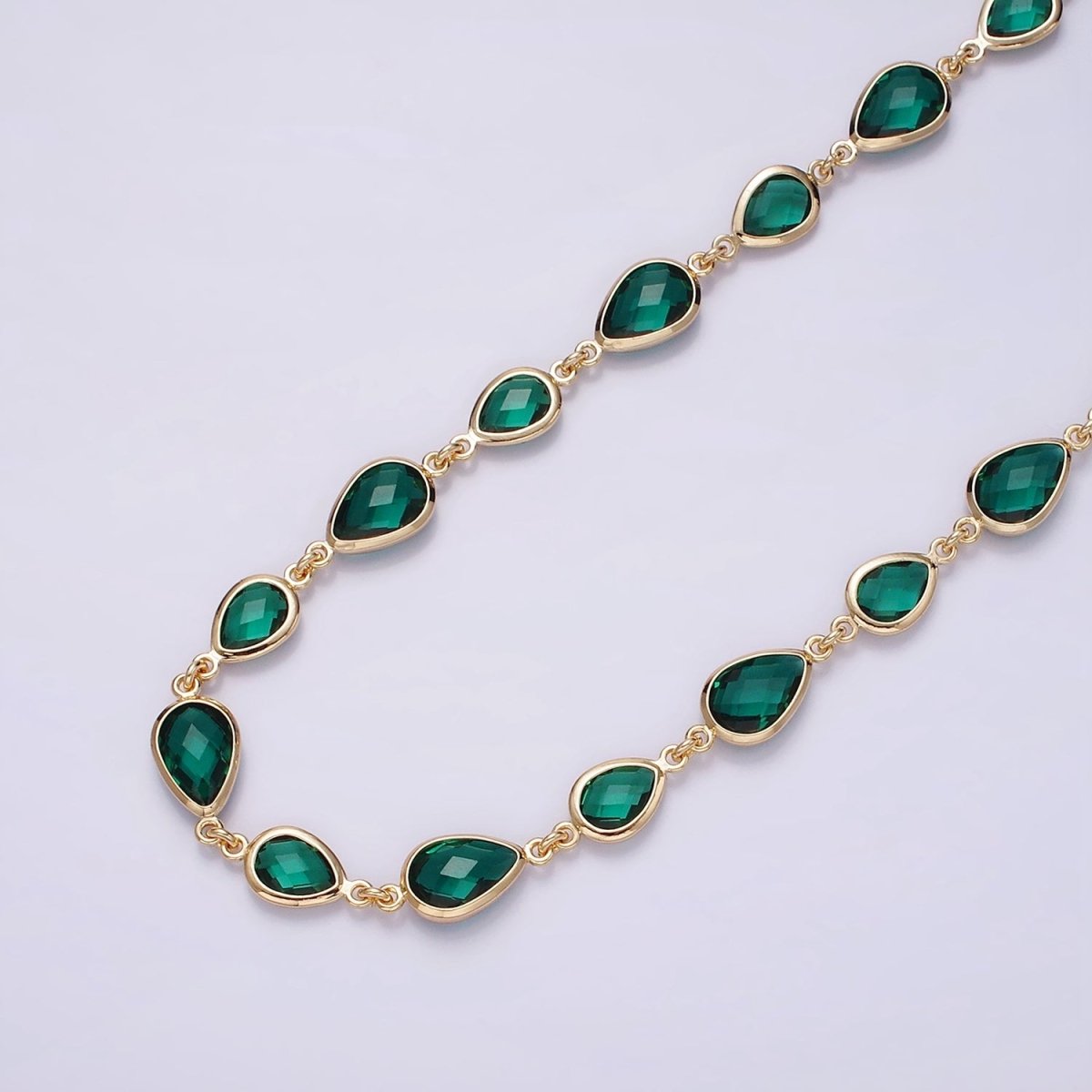 18K Gold Filled Brown, Purple, Blue, Green CZ Multifaceted Teardrop Designed Unfinished Chain | ROLL-1430 to ROLL-1433 Clearance Pricing