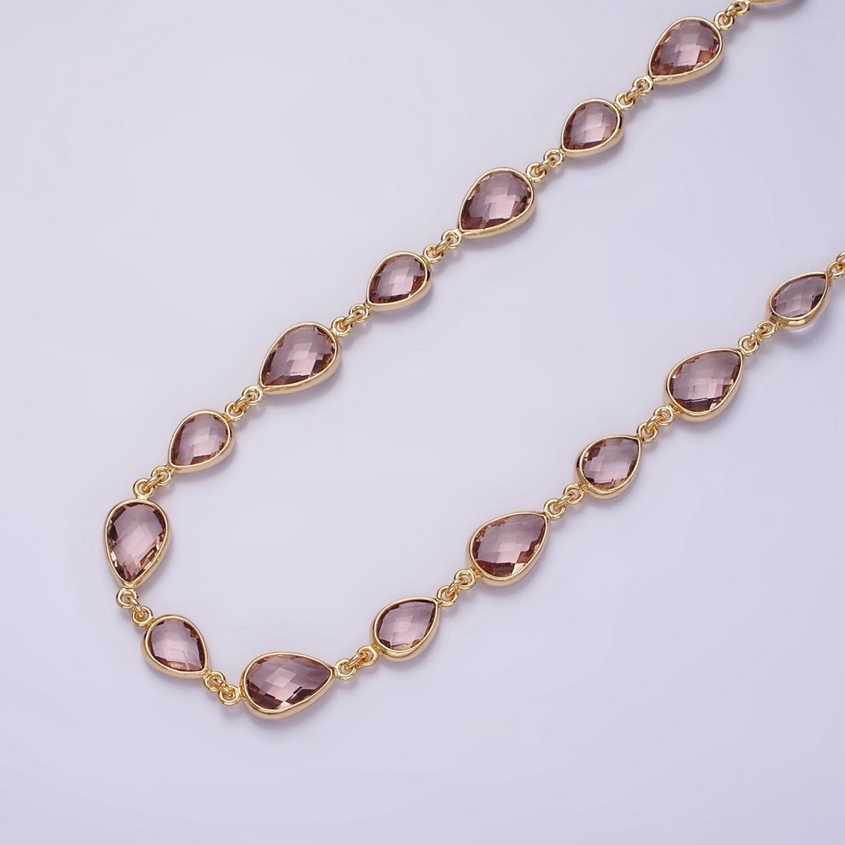 18K Gold Filled Brown, Purple, Blue, Green CZ Multifaceted Teardrop Designed Unfinished Chain | ROLL-1430 to ROLL-1433 Clearance Pricing