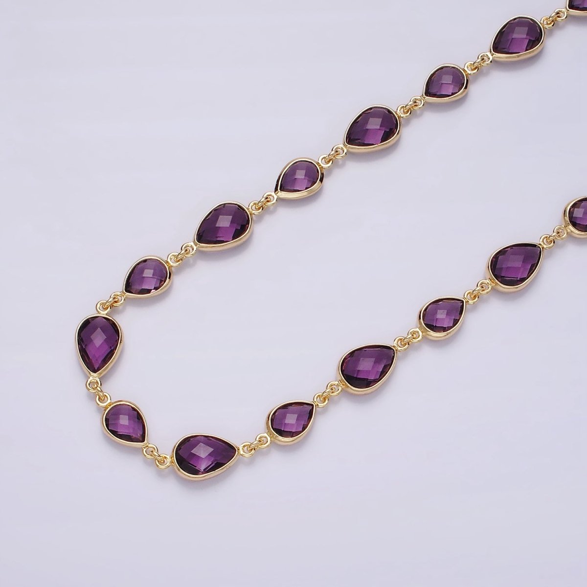 18K Gold Filled Brown, Purple, Blue, Green CZ Multifaceted Teardrop Designed Unfinished Chain | ROLL-1430 to ROLL-1433 Clearance Pricing