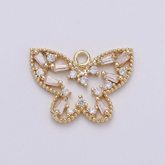 18k Gold Filled Butterfly Charm Baguette Cubic Butterfly Pendant Mariposa Butterfly Charms for Necklace Earring Bracelet Charm D-406