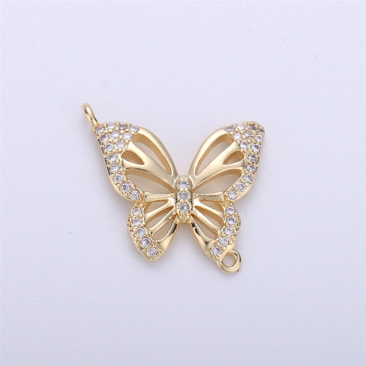OS 18K Gold Filled Butterfly Connector, Butterfly Connector Charm, Bracelet Connector, Insect Connector, Jewelry Link Micro Pave Charm F-291