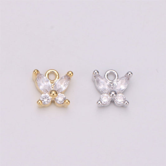 18K Gold Filled Butterfly Crystal Charm, Butterfly Charm Necklace, Tiny Dainty Charm, Boho Chic, Gold Crystal Charm, Minimal Silver Charm Pendant, C-529