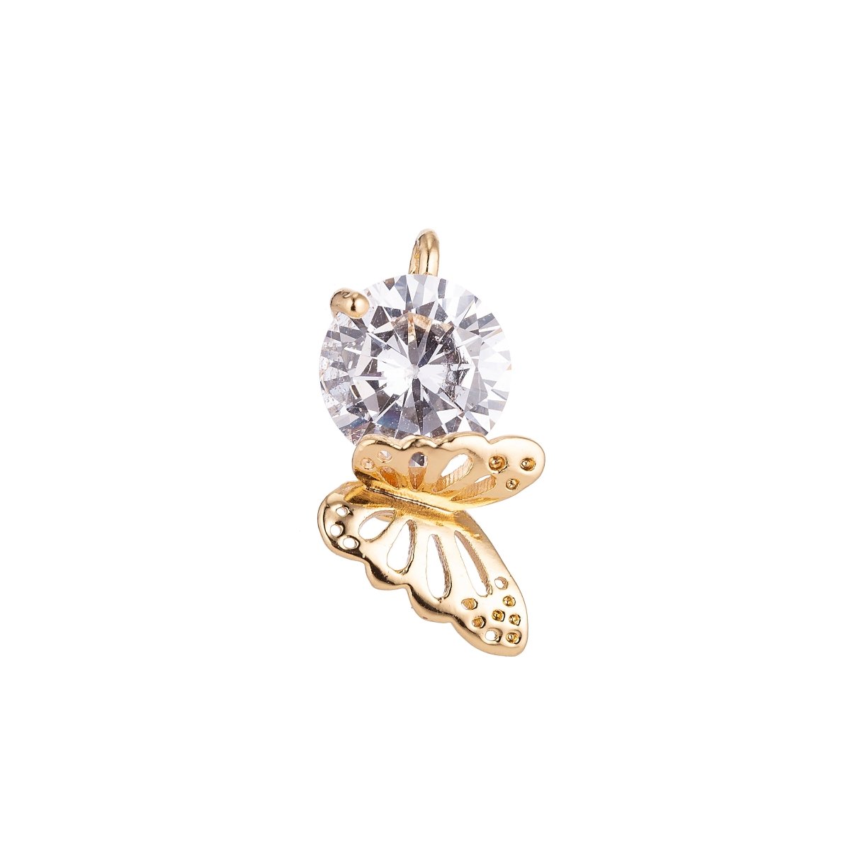 18K Gold Filled Butterfly Hanging on solitaire Crystal Cubic Zirconia Bracelet Delicate Necklace Pendant Earring Gift for Jewelry Making  C-143
