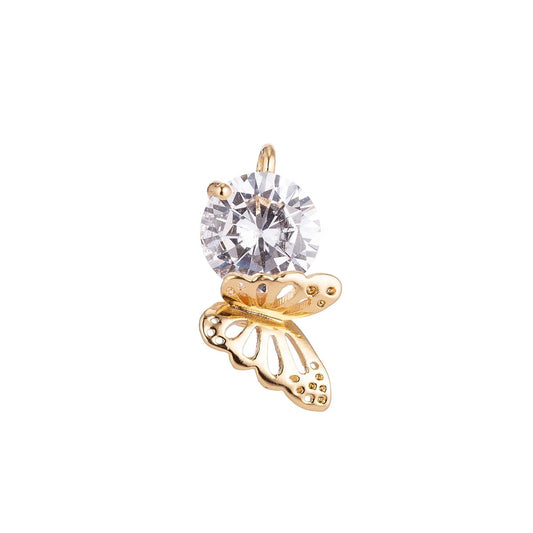 18K Gold Filled Butterfly Hanging on solitaire Crystal Cubic Zirconia Bracelet Delicate Necklace Pendant Earring Gift for Jewelry Making  C-143