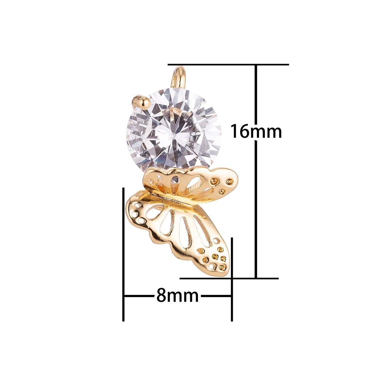 18K Gold Filled Butterfly Hanging on solitaire Crystal Cubic Zirconia Bracelet Delicate Necklace Pendant Earring Gift for Jewelry Making  C-143