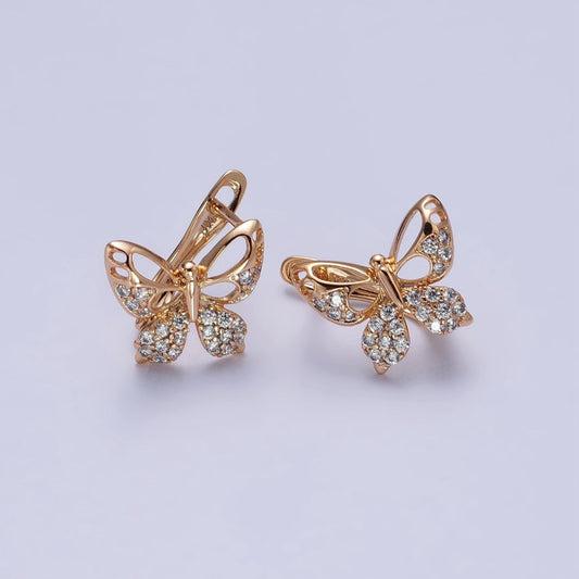 18K Gold Filled Butterfly Huggie Earring Micro Pave Cz Stone Animal Insect Mariposa Jewelry AB1077