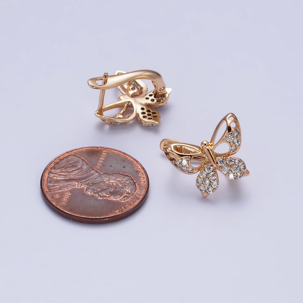 18K Gold Filled Butterfly Huggie Earring Micro Pave Cz Stone Animal Insect Mariposa Jewelry AB1077