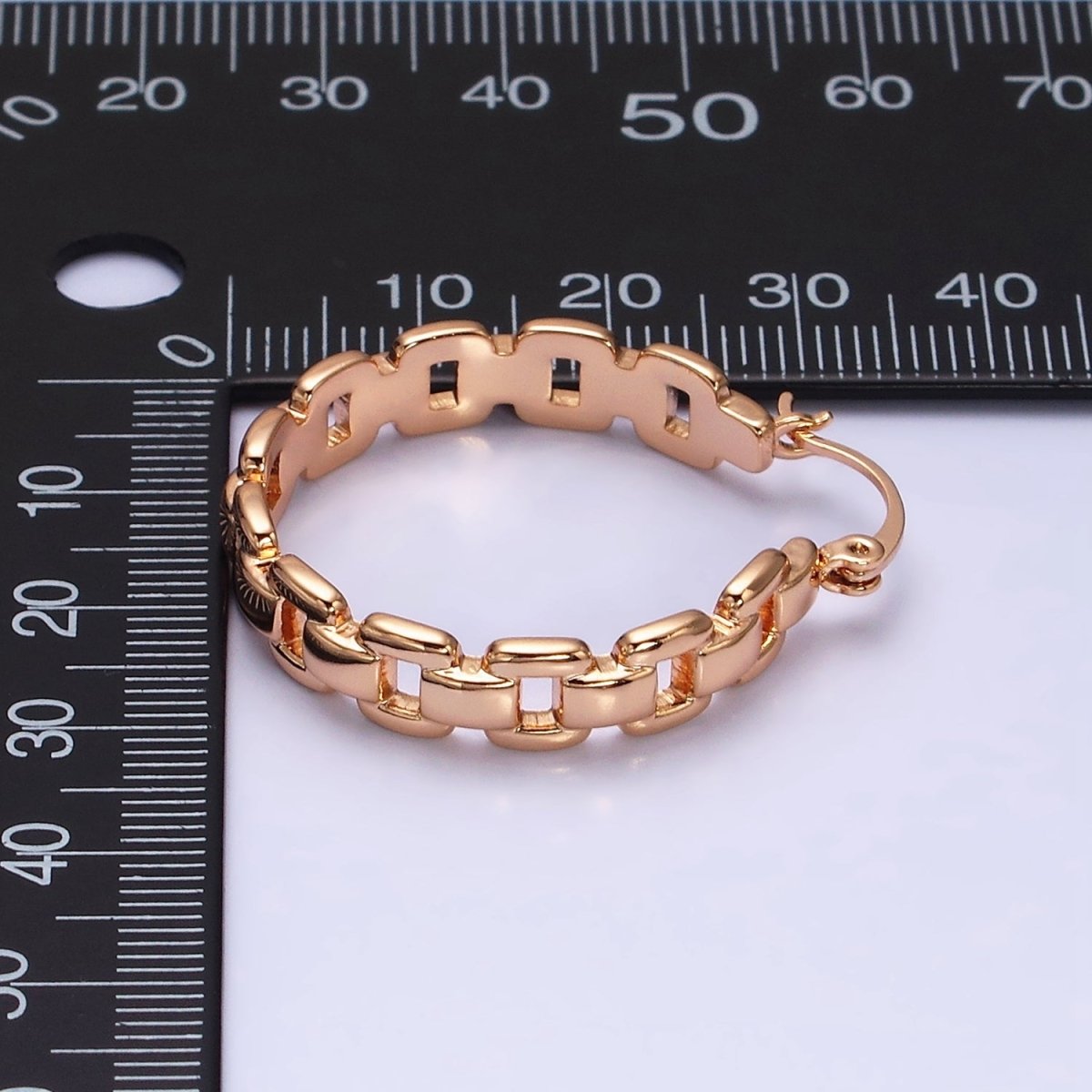 18K Gold Filled Cable Chain Link 30mm French Lock Hoop Latch Earrings | AD1366