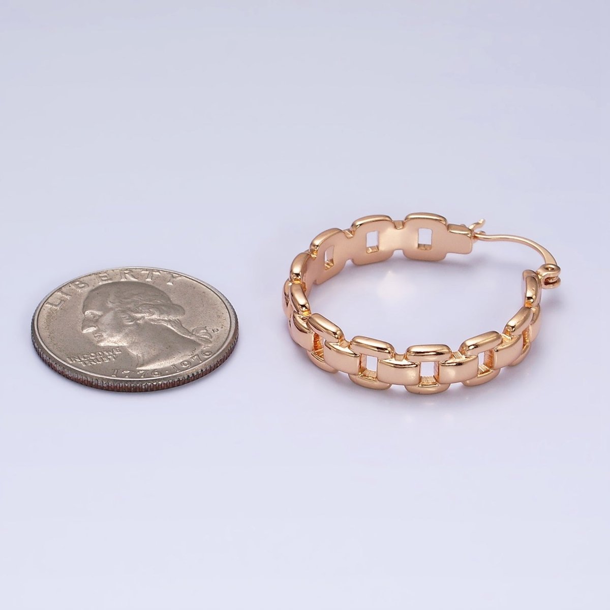 18K Gold Filled Cable Chain Link 30mm French Lock Hoop Latch Earrings | AD1366
