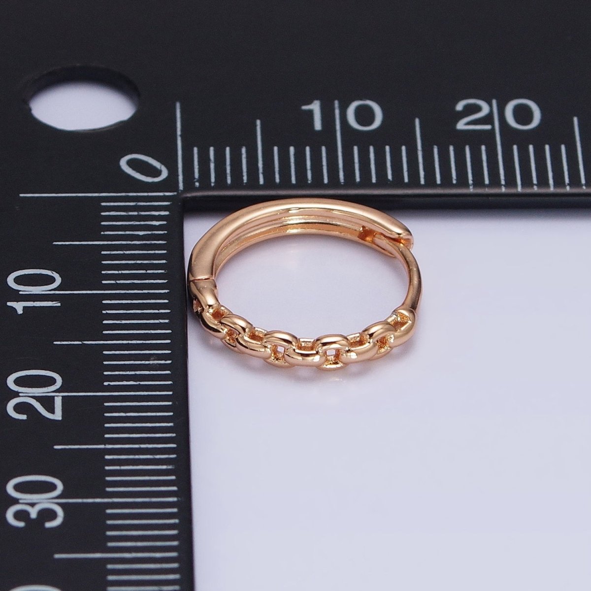18K Gold Filled Cable Link Chain Endless Hoop Huggie Earrings | AD-1410