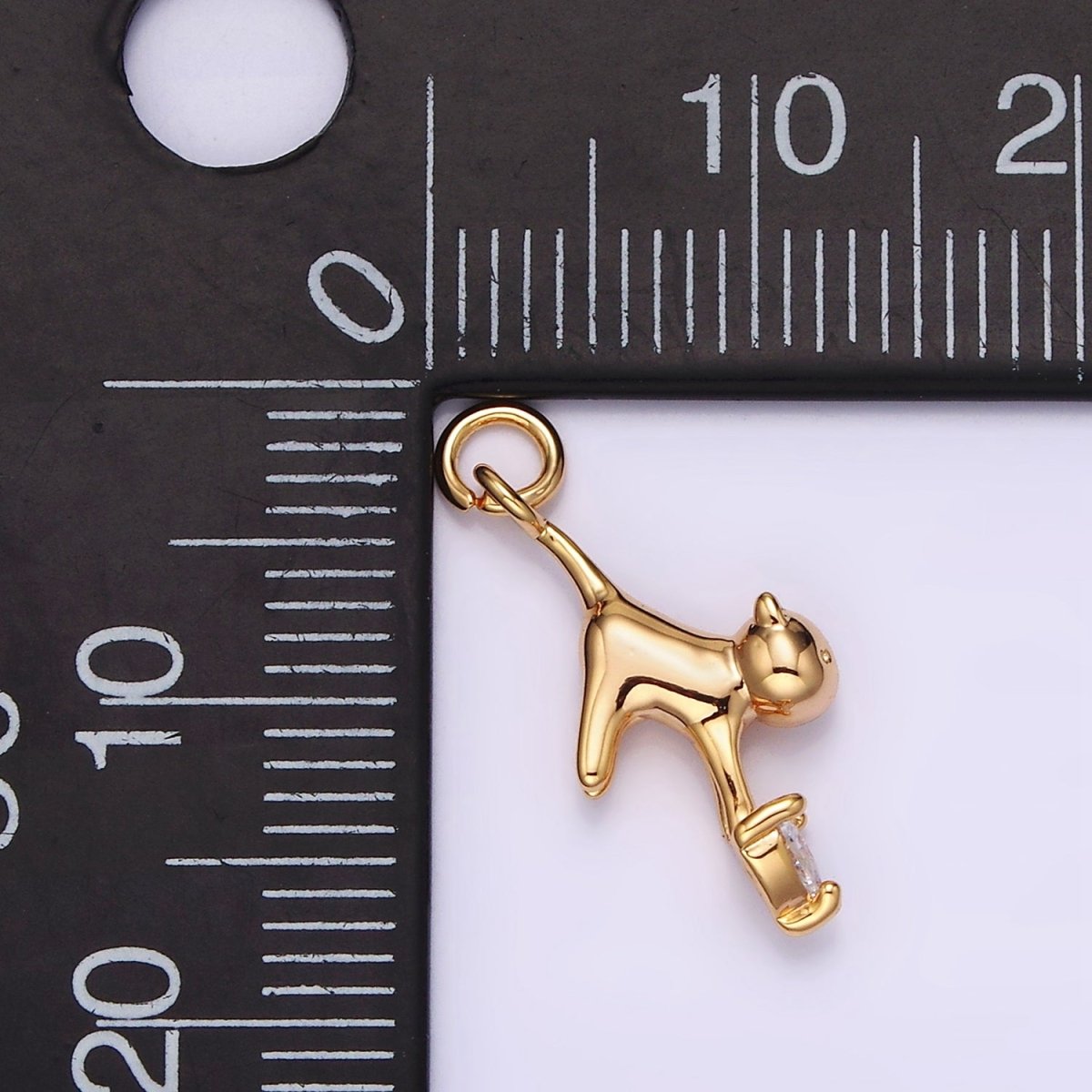 18K Gold Filled Cat Pet Animal Clear Heart CZ Charm | N1757