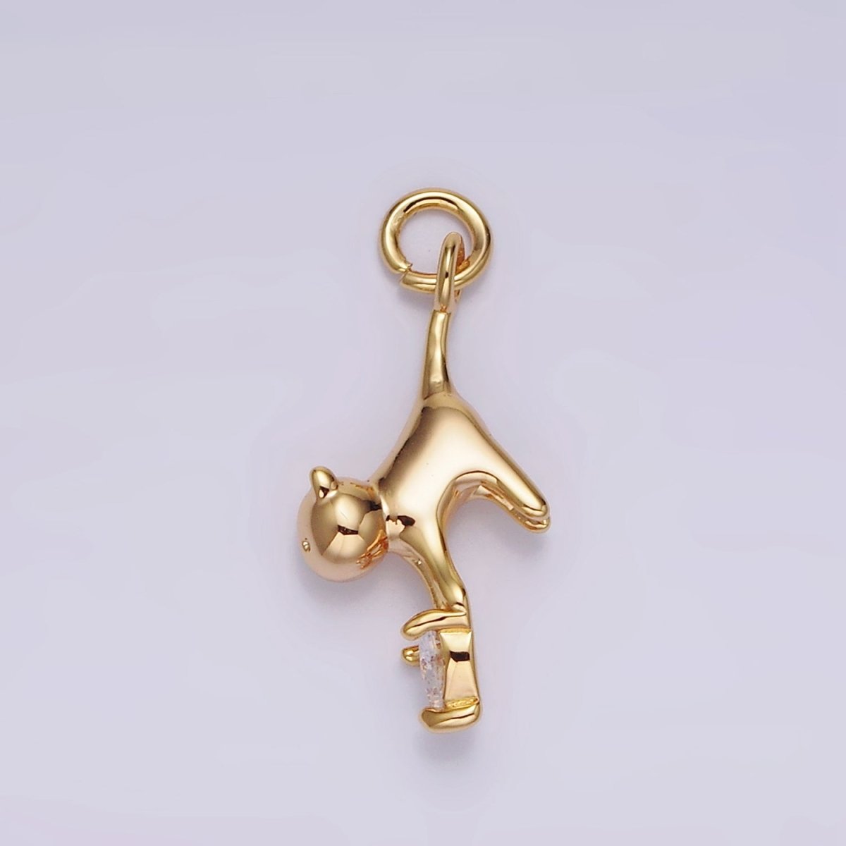 18K Gold Filled Cat Pet Animal Clear Heart CZ Charm | N1757