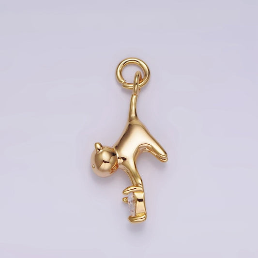 18K Gold Filled Cat Pet Animal Clear Heart CZ Charm | N1757