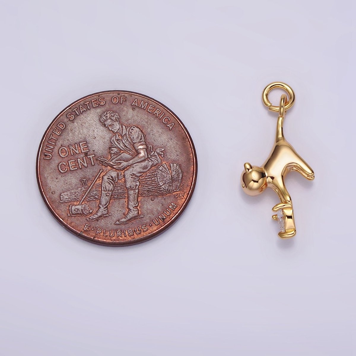 18K Gold Filled Cat Pet Animal Clear Heart CZ Charm | N1757