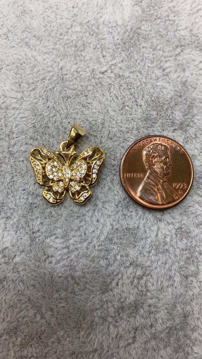 18k Gold Filled Charm Dainty Cubic Butterfly Pendant, Bracelet Charm, Necklace Pendant, Micro Pave Animal Jewelry Supply I-630