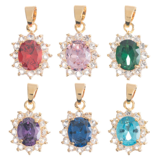18K Gold Filled Charm, Multi-Colored Sun Cubic Zirconia Pendant with Colored CZ Crystal Gemstone, Pendant Birthstone For Jewelry Making I-040 J-256~J-261