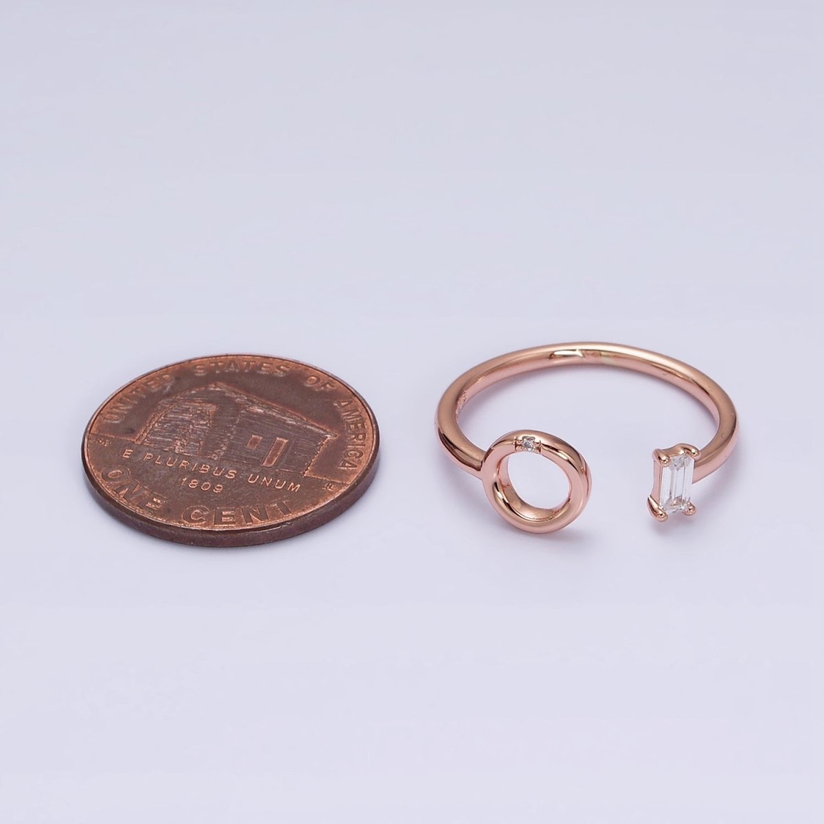 18K Gold Filled Clear Baguette Round Circular Open Adjustable Ring | O-011