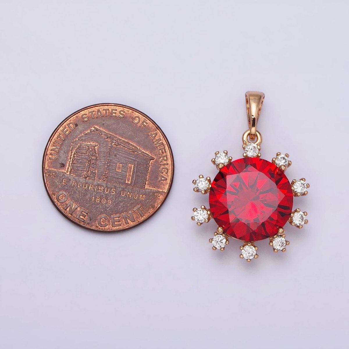 18K Gold Filled Clear, Black, Red, Pink, Purple, Green Round Dotted CZ Pendant | AA496 - AA501