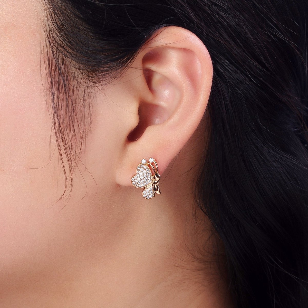 18K Gold Filled Clear cz Butterfly Mariposa Micro Paved Stud Earrings | AB1078