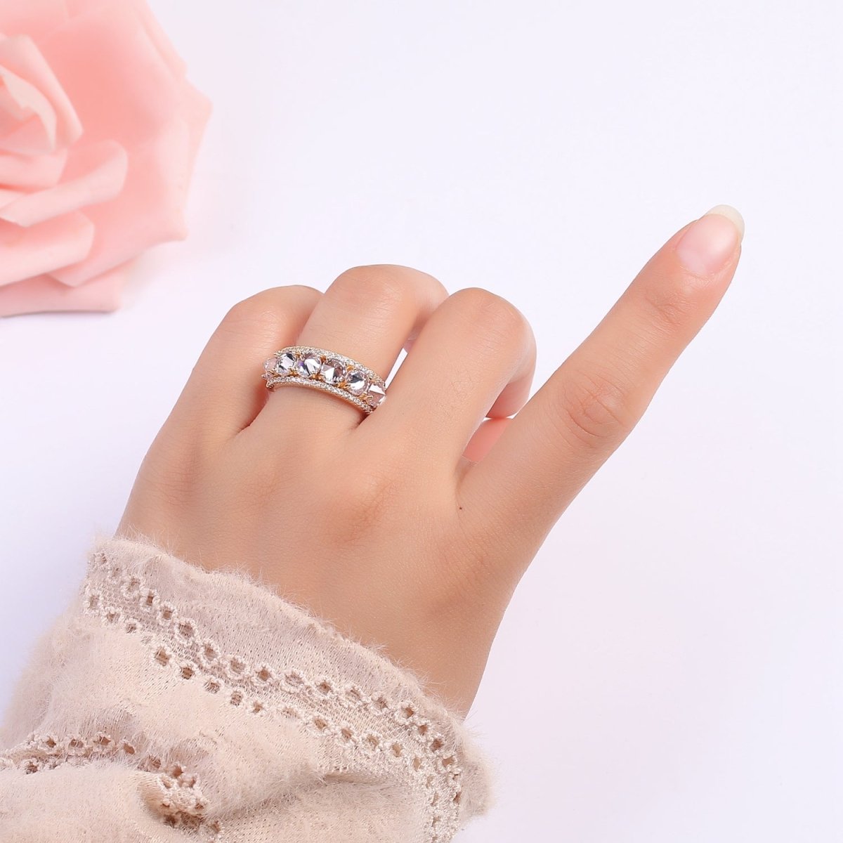18K Gold Filled Clear CZ Crystal Adjustable Ring O-332