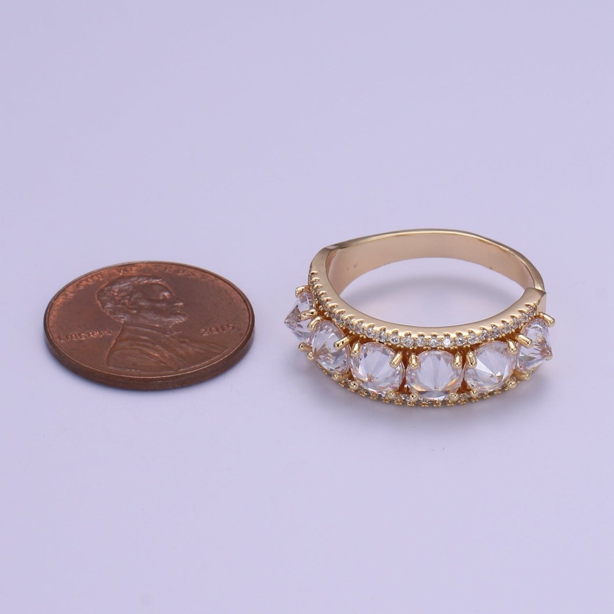 18K Gold Filled Clear CZ Crystal Adjustable Ring O-332