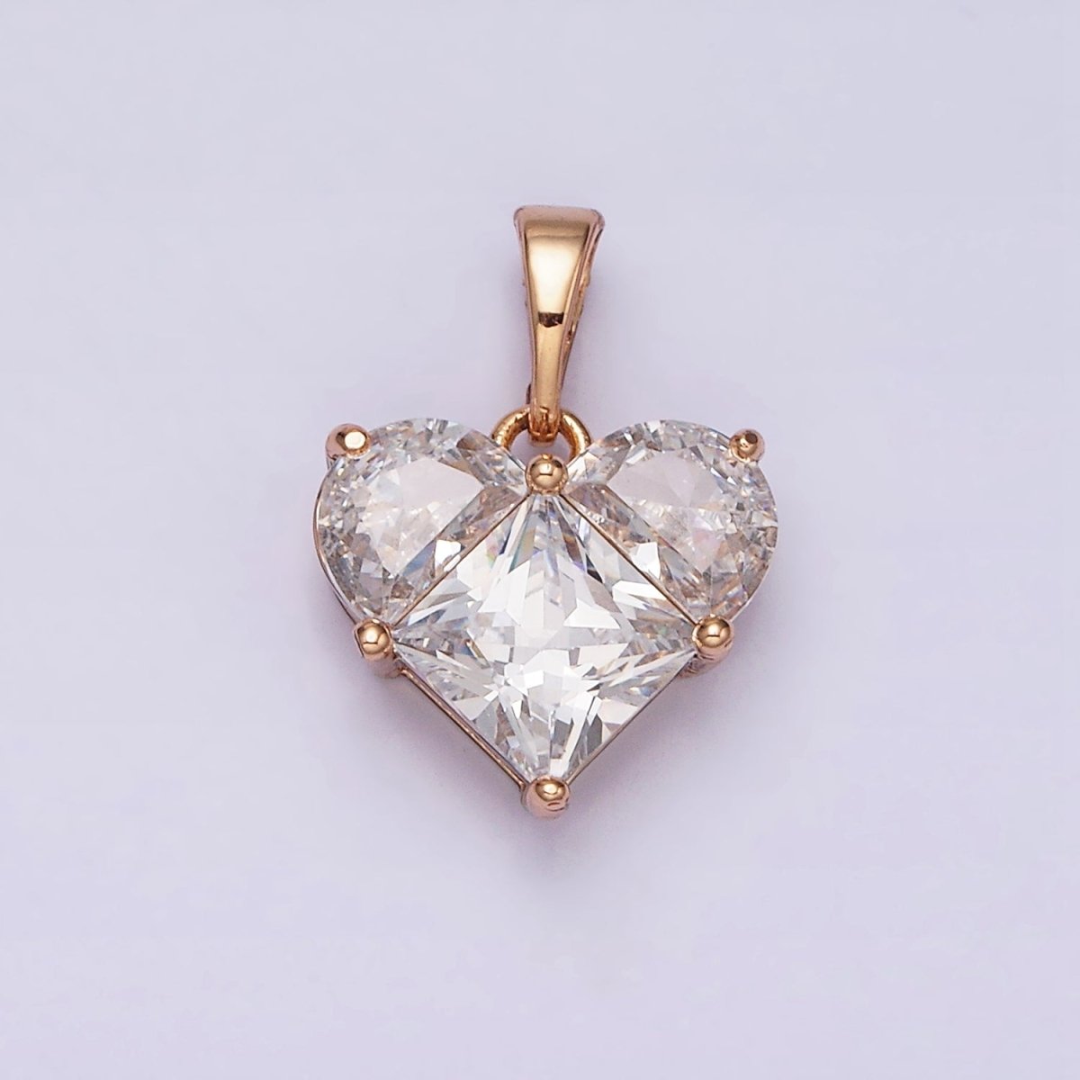 18K Gold Filled Clear CZ Pixelated Heart Pendant | AA525
