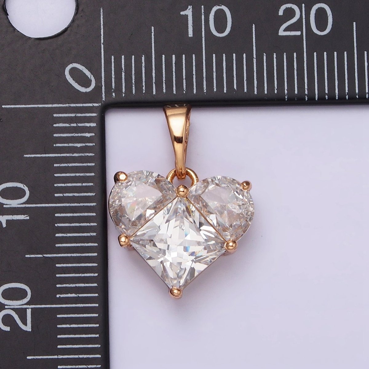 18K Gold Filled Clear CZ Pixelated Heart Pendant | AA525