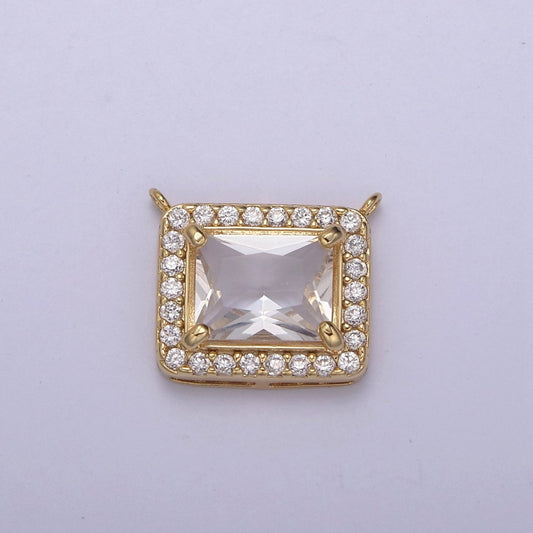 18K Gold Filled Clear CZ Square Charm Connector for Necklace MakingY-448