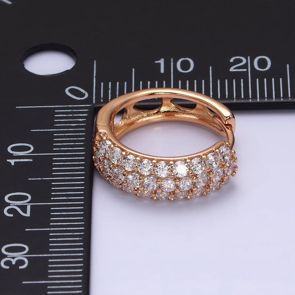 18K Gold Filled Clear CZ Triple Micro Paved Teardrop Filigree Huggie Hoop Earrings | AD1369