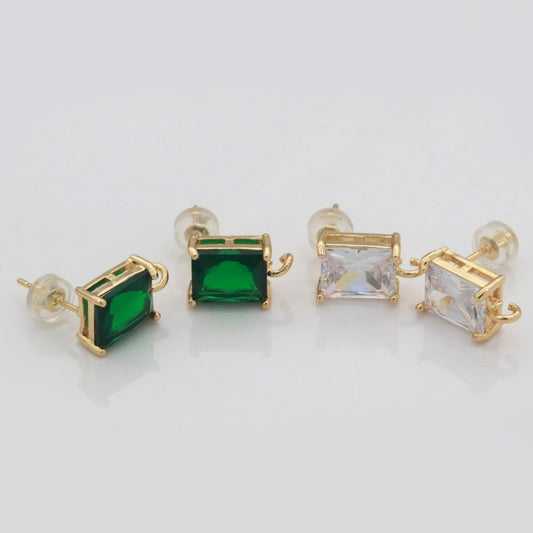 18K Gold Filled Clear / Green Baguette Cubic Zirconia Stud Drop Open Loop Earrings Supply  L-500 L-501