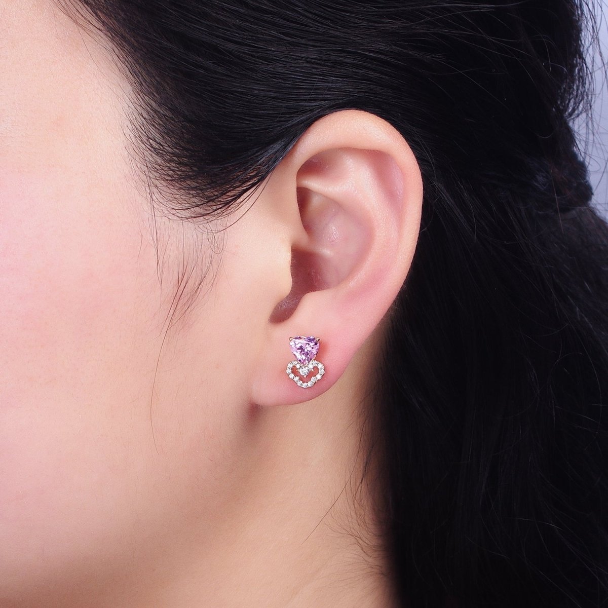 18K Gold Filled Clear, Heart, Red CZ Cloudy Stud Earrings | AD1417 - AD1419