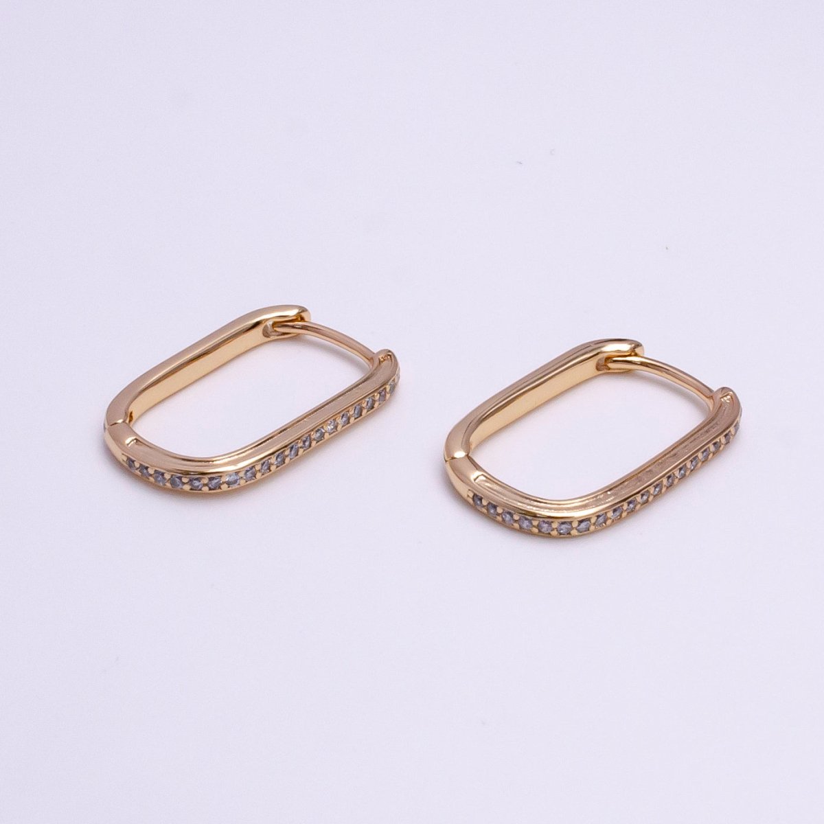 18K Gold Filled Clear Micro Paved 19mm Oblong Hoop Earrings | AE583