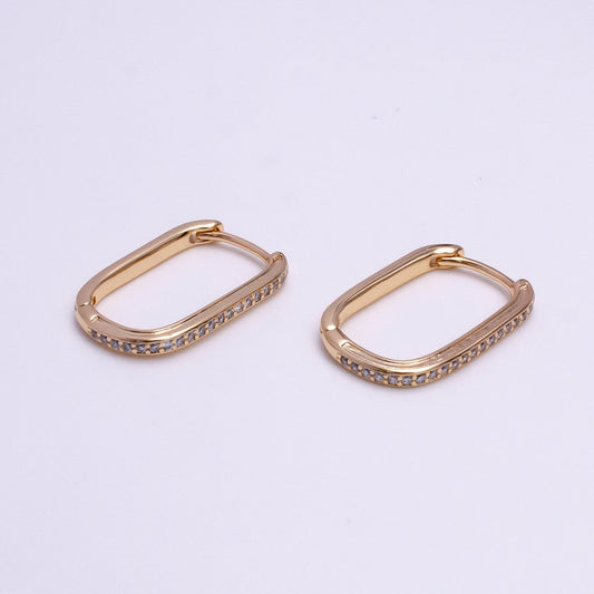 18K Gold Filled Clear Micro Paved 19mm Oblong Hoop Earrings | AE583