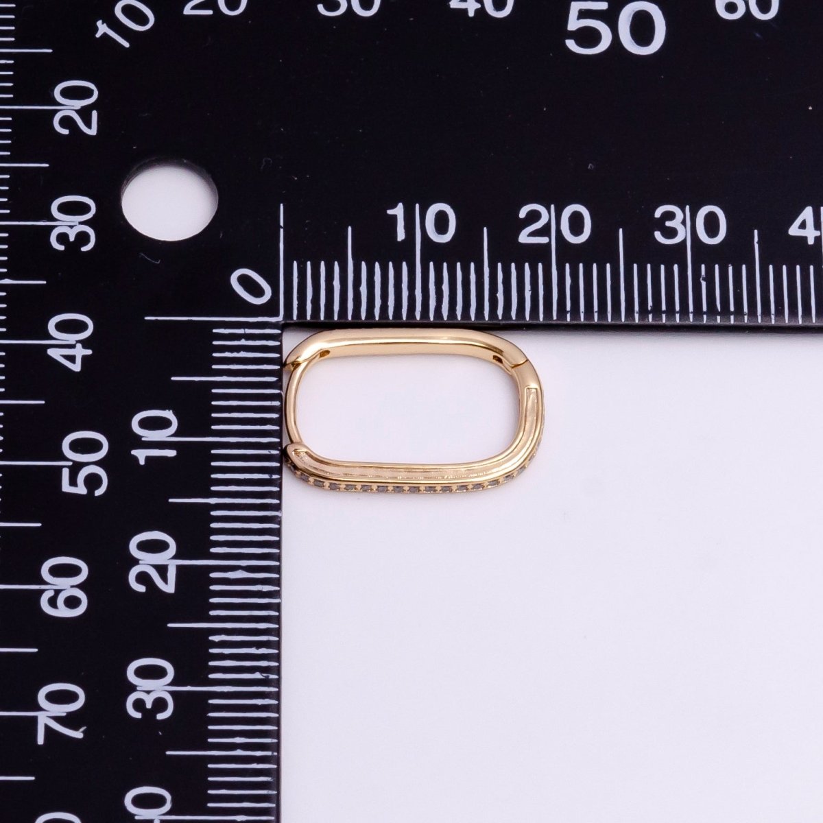 18K Gold Filled Clear Micro Paved 19mm Oblong Hoop Earrings | AE583