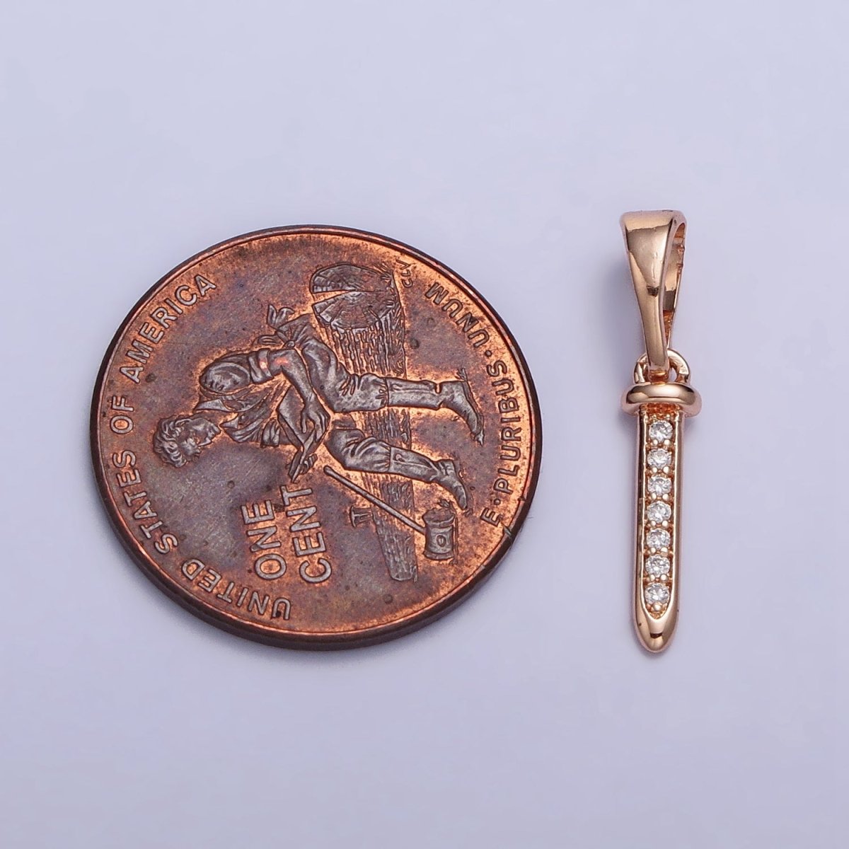 18K Gold Filled Clear Micro Paved CZ 19mm Long Bullet Bar Pendant | AA027