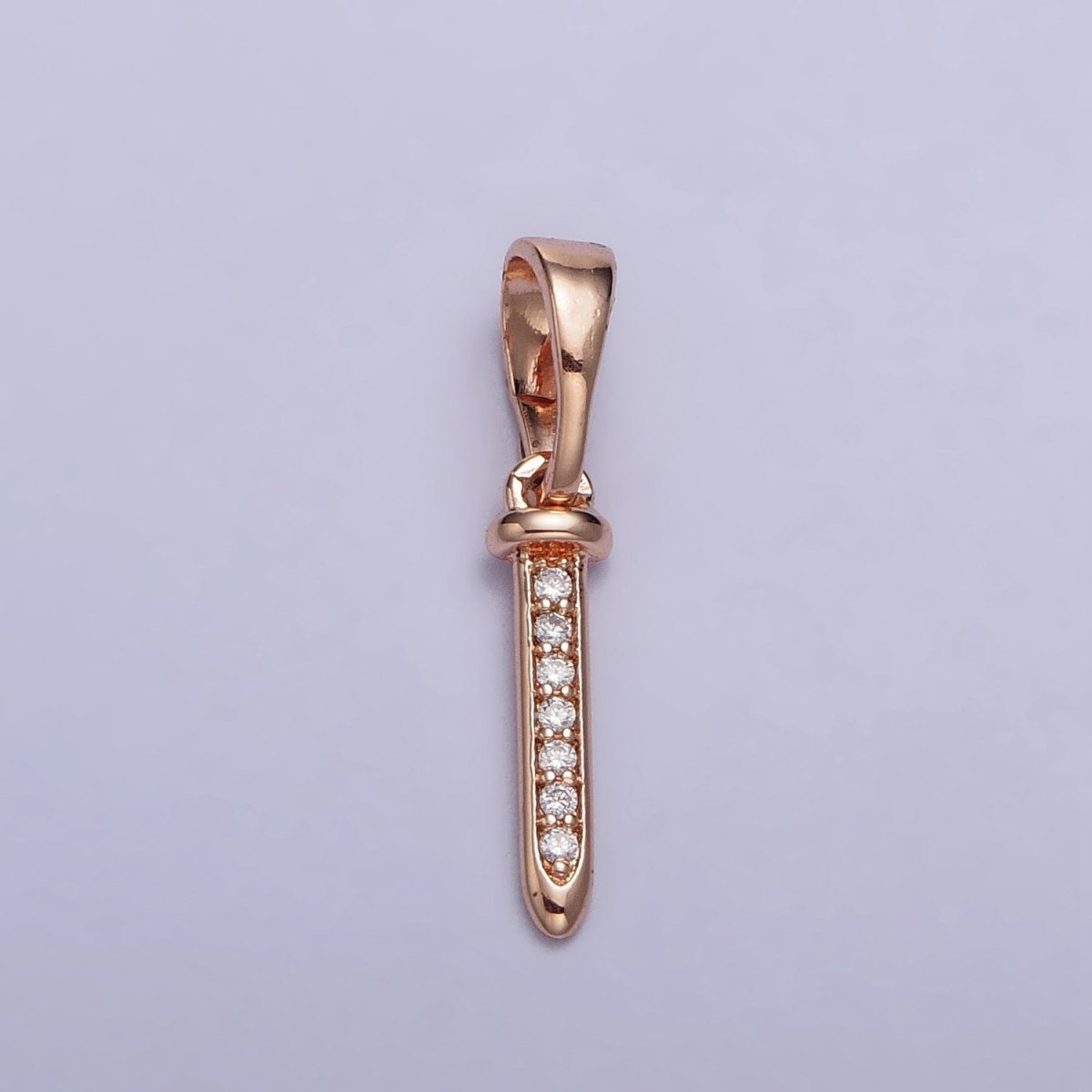 18K Gold Filled Clear Micro Paved CZ 19mm Long Bullet Bar Pendant | AA027