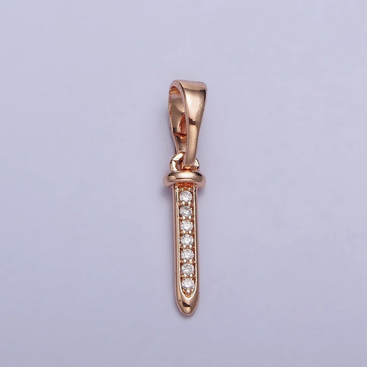 18K Gold Filled Clear Micro Paved CZ 19mm Long Bullet Bar Pendant | AA027