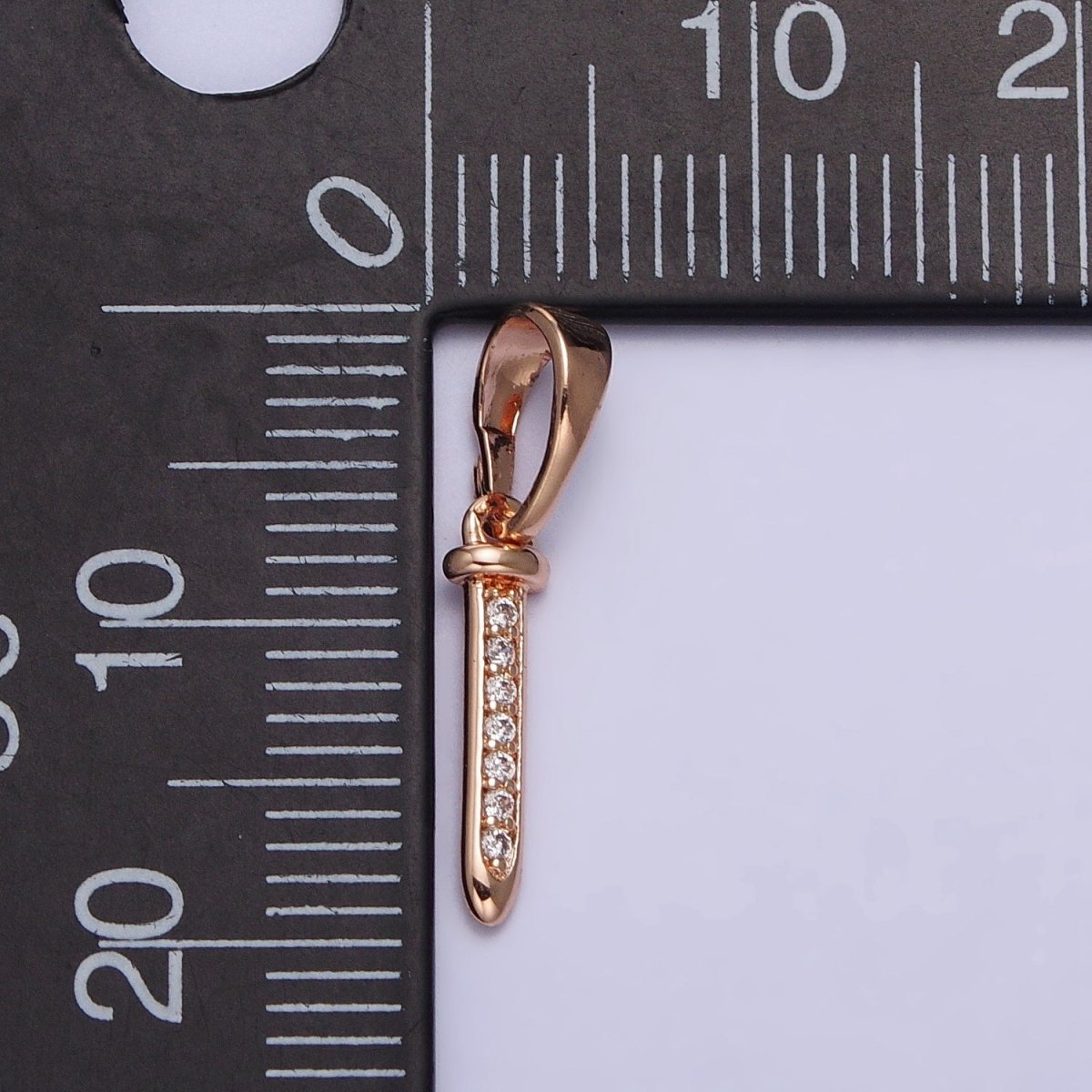 18K Gold Filled Clear Micro Paved CZ 19mm Long Bullet Bar Pendant | AA027